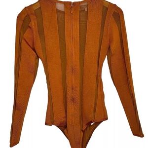 Sheer Orange Long Sleeve Bodysuit